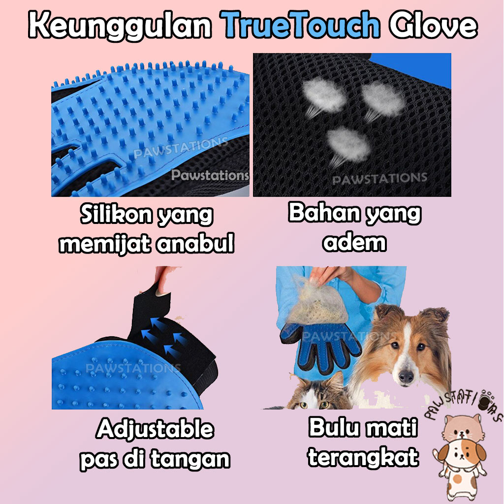 True Touch Glove Sisir Pijat Kucing / Anjing Sarung Pengangkat Bulu Mati