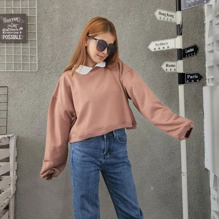 Sweater Crop Kerah Polos Wanita | COLLAR CROP Sweater Wanita Oversize | Sweater Crop Korean Style Wanita