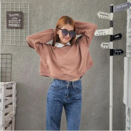 Sweater Crop Kerah Polos Wanita | COLLAR CROP Sweater Wanita Oversize | Sweater Crop Korean Style Wanita