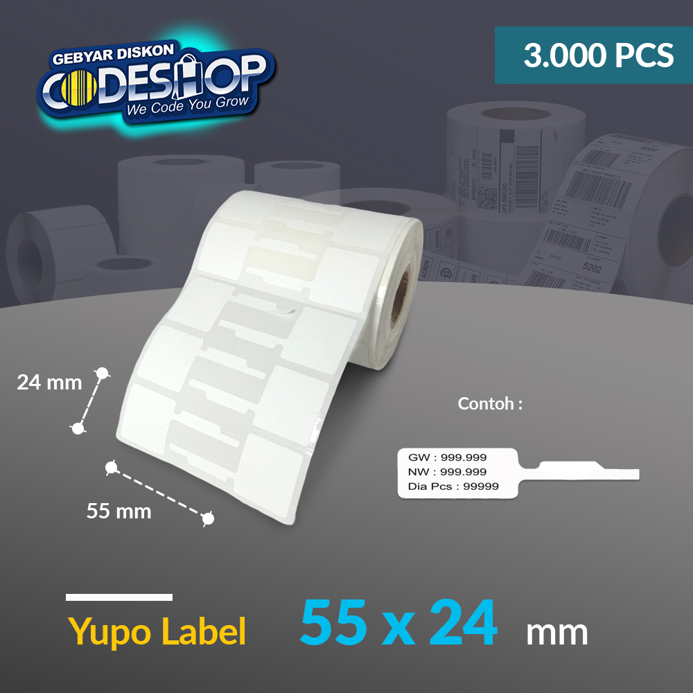 

Codeshop Label Yupo 55 x 24 mm 2 Line Stiker Perhiasan Jewelry Cincin Emas Core 1 Inch isi 3.000 Pcs