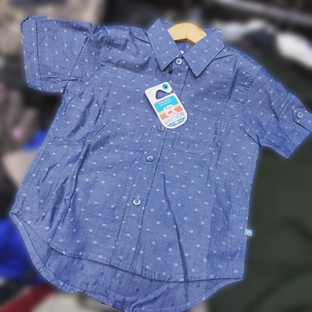 Bronco Kids Kemeja Soft Jeans Cotton Anak Laki Lengan Pendek