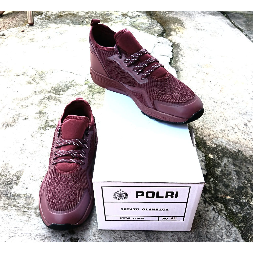 SEPATU RUNNING POLRI MERAH MAROON TERBARU 2023 - OLAHRAGA