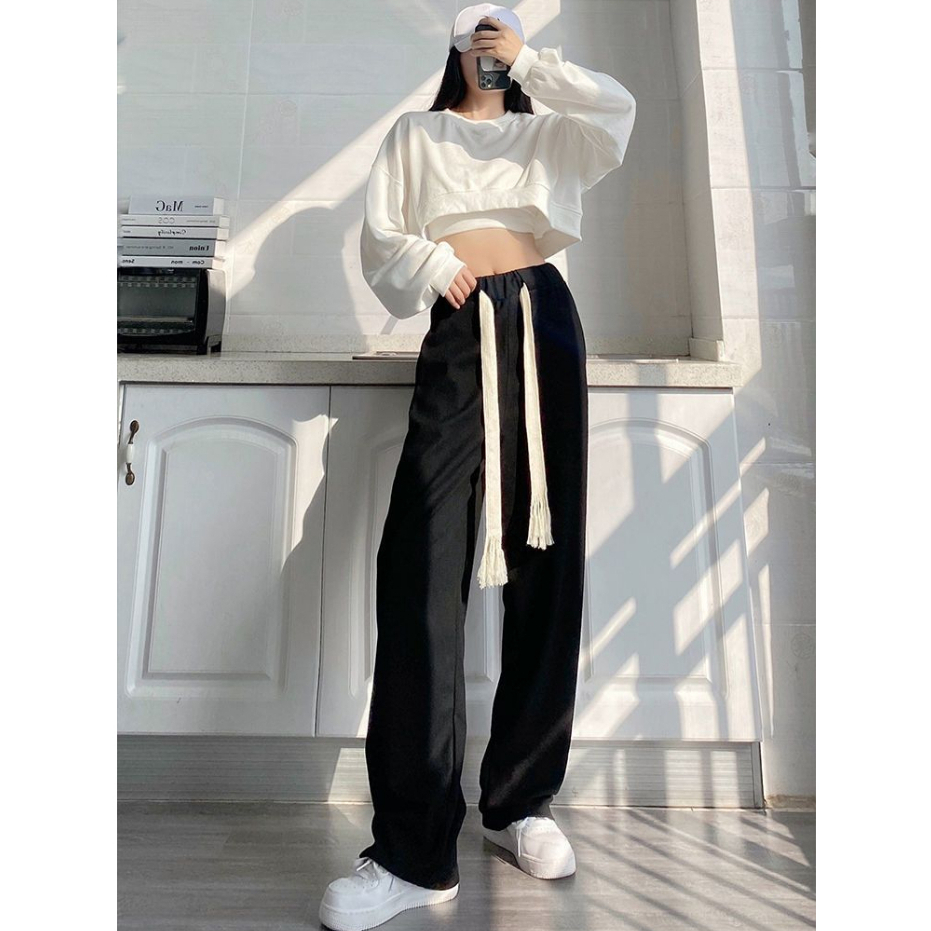 XIAOZHAINV Celana Wanita Korean Style High Waist Loose Pants 8809