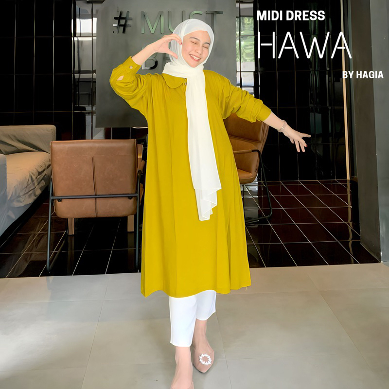 Hawa midi dress by hagia busui friendly &amp; wudhu friendly tunik bahan super adem dan nyaman