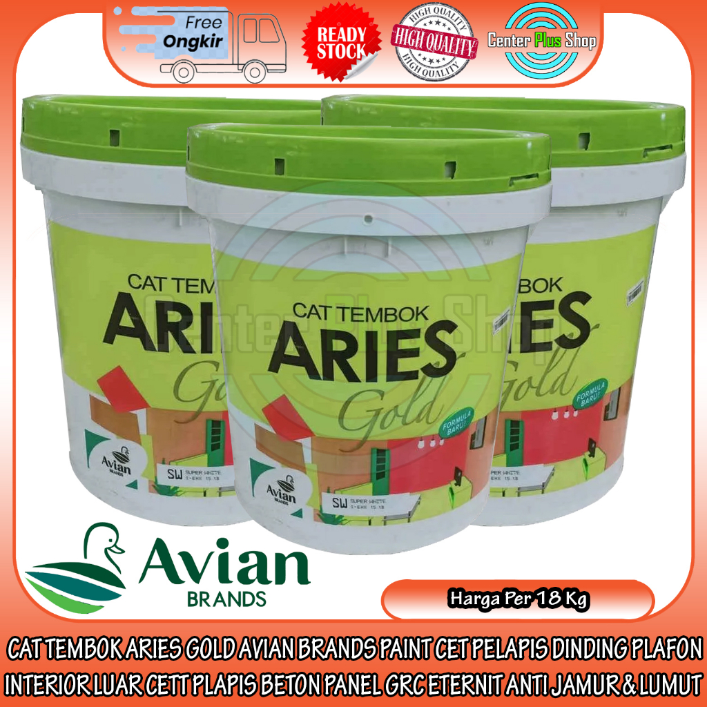 CAT TEMBOK ARIES GOLD AVIAN BRANDS PAINT PAIL GALON 18 KG CET PELAPIS DINDING PLAFON INTERIOR LUAR C