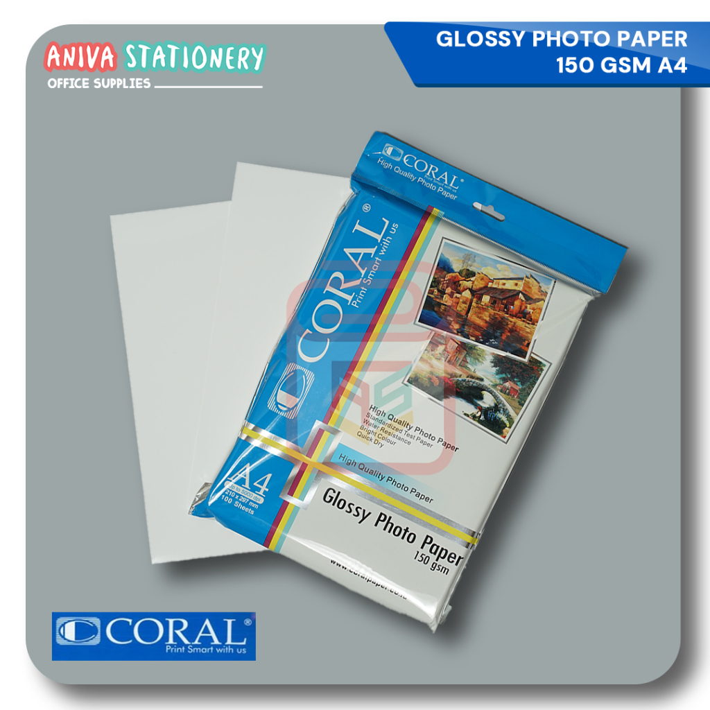 

CORAL GLOSSY PAPER 150 GSM A4 (100 lembar)