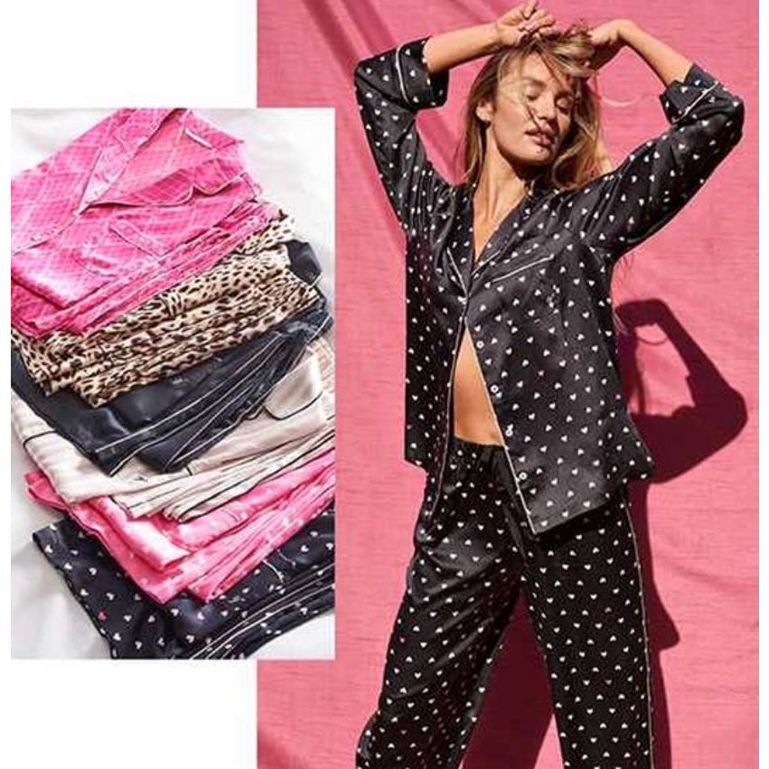 Victoria Secret Satin Long Pajamas Set ( pajamas top + pants)