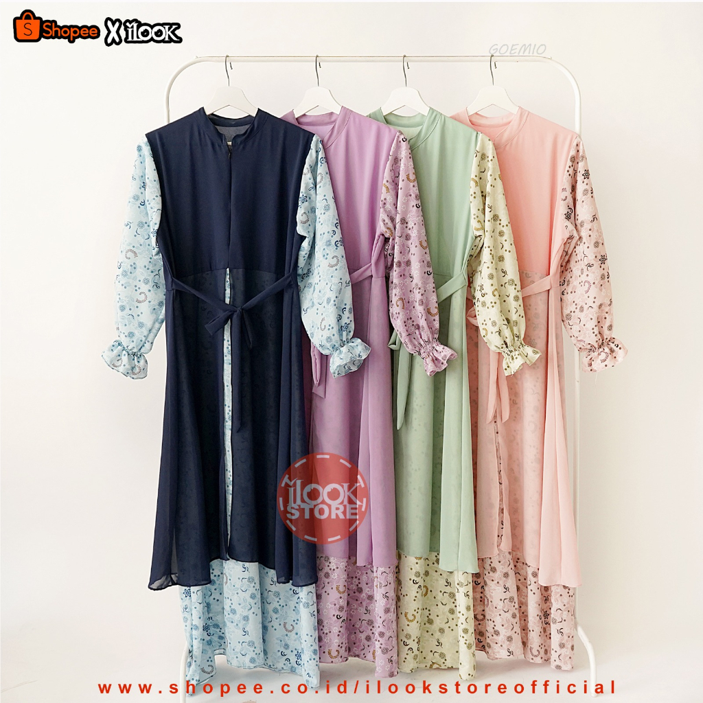 ilook | Syahara Gamis Lebaran 2023 Motif Lengan Karet Pinggang Tali Busui Friendly Wolpeach Ceruty Baby Doll