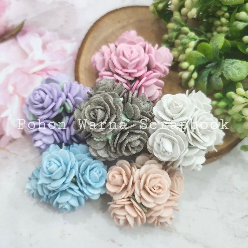 BUNGA SPONS MAWAR MINI 2,5CM | BUNGA SPONS BAHAN MAHAR SCRAPBOOK