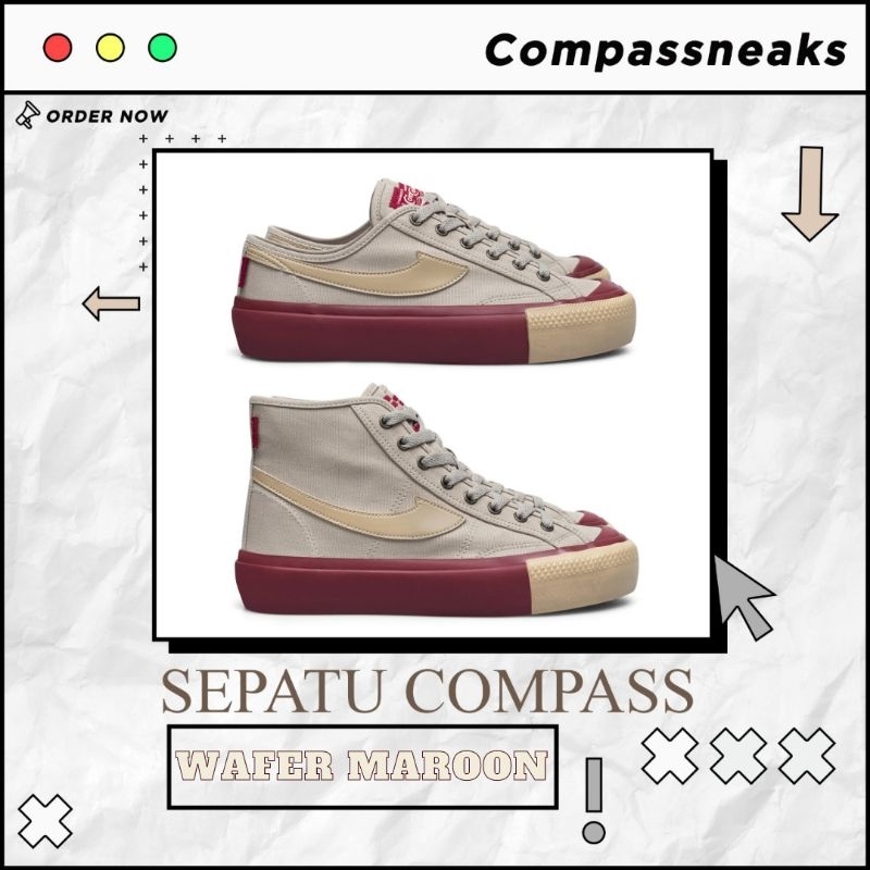 Sepatu Compass Gazelle Low/High Wafer Maroon
