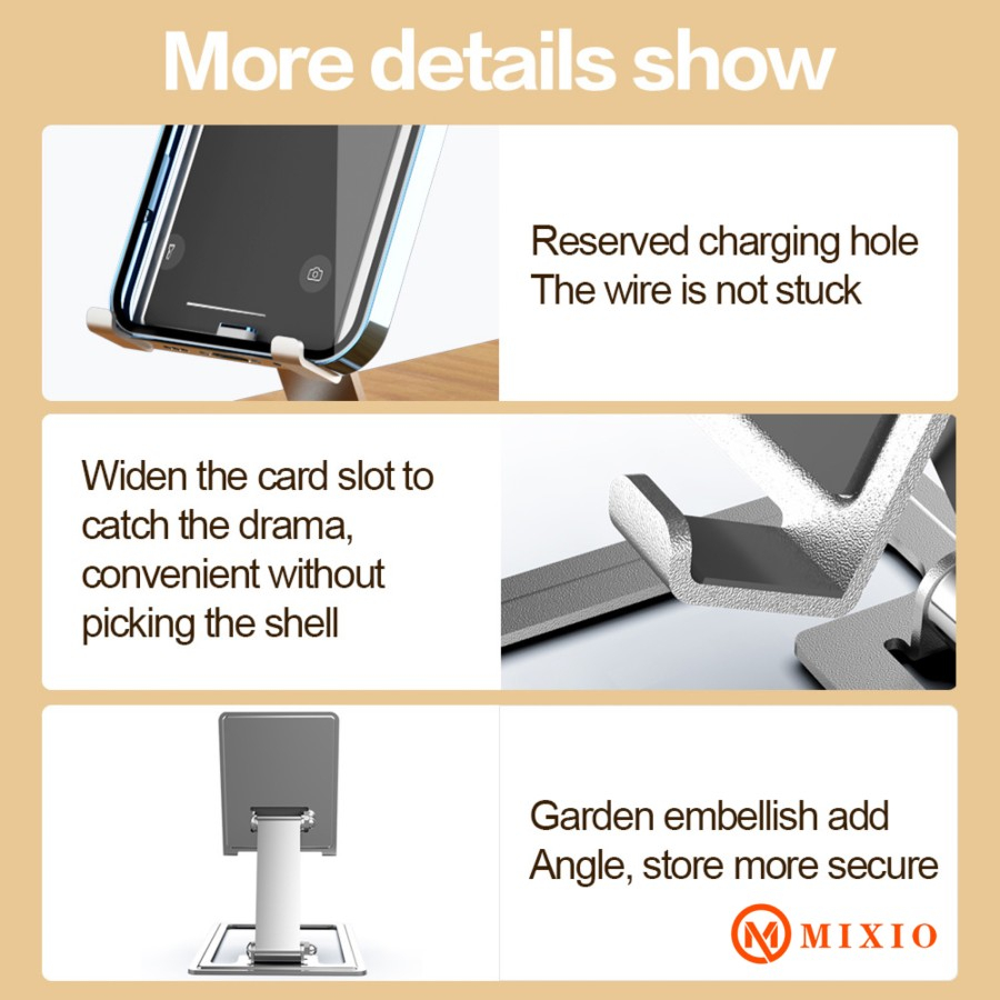 MIXIO Stand Alumunium Dudukan HP ZM04 Phone Holder Foldable Rotate 270