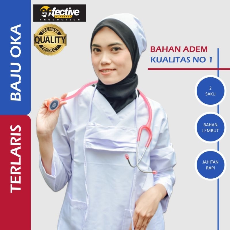 Baju Oka Lengan Panjang Perawat Jaga Medis Khusus warna putih