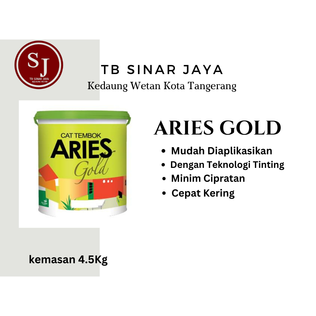 Cat Tembok Aries Gold 4.5kg Cat Tembok Dinding Plafon