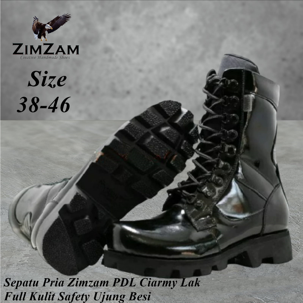 Promo Sepatu Boot Pria Zimzam Ciarmy Full Lak Kulit Asli  Safety Ujung Besi