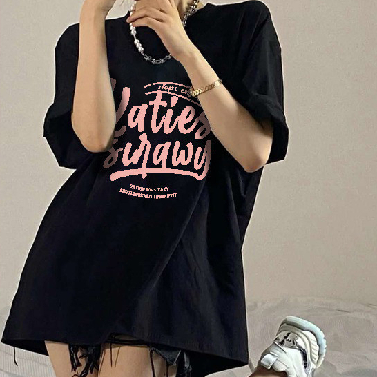 T&amp;Y Baju Distro 6743 Kaos Oversize Wanita Atasan Lengan Pendek Katies Sirway Tshirt Longgar Model Polos Cotton Combed  Super Elegan Kaos Distro Murah Import