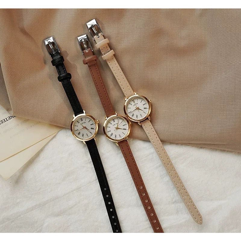 Jam Tangan Quartz Strap PU Analog Casual Gaya BULAT RETRO Wanita Bulat Watch Korean Fashion