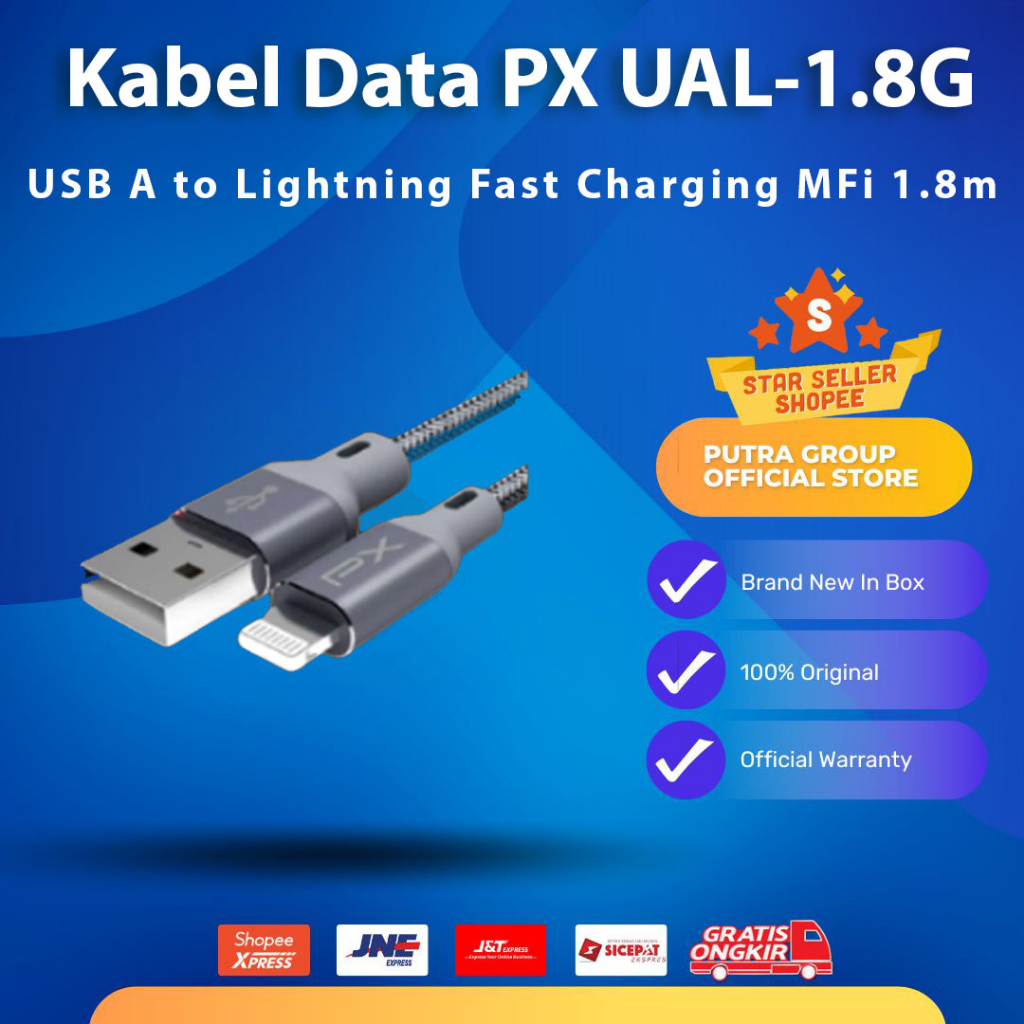 Kabel Data PX UAL-1.8G USB A to Lightning Fast Charging MFi 1.8m