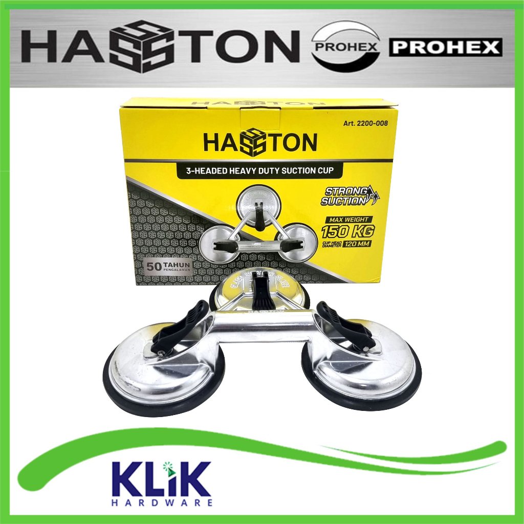 Hasston Prohex Kop Kaca 3 Kaki Gagang Aluminium Glass Suction Plates