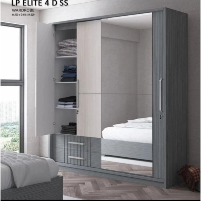 LEMARI BESAR LEMARI PAKAIAN LEMARI BAJU MINIMALIS  MODERN LEMARI JUMBO LEMARI WARDROBE LP ELITE 4D SS SIANTANO