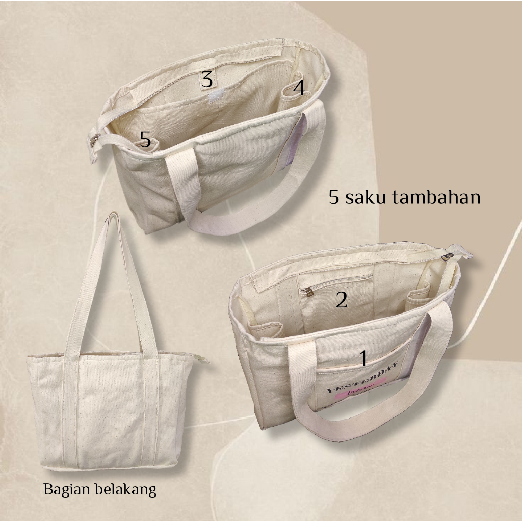 Tas Tote Bag Kanvas Resleting Lu Mecca untuk Wanita atau Pria (Unisex) Premium