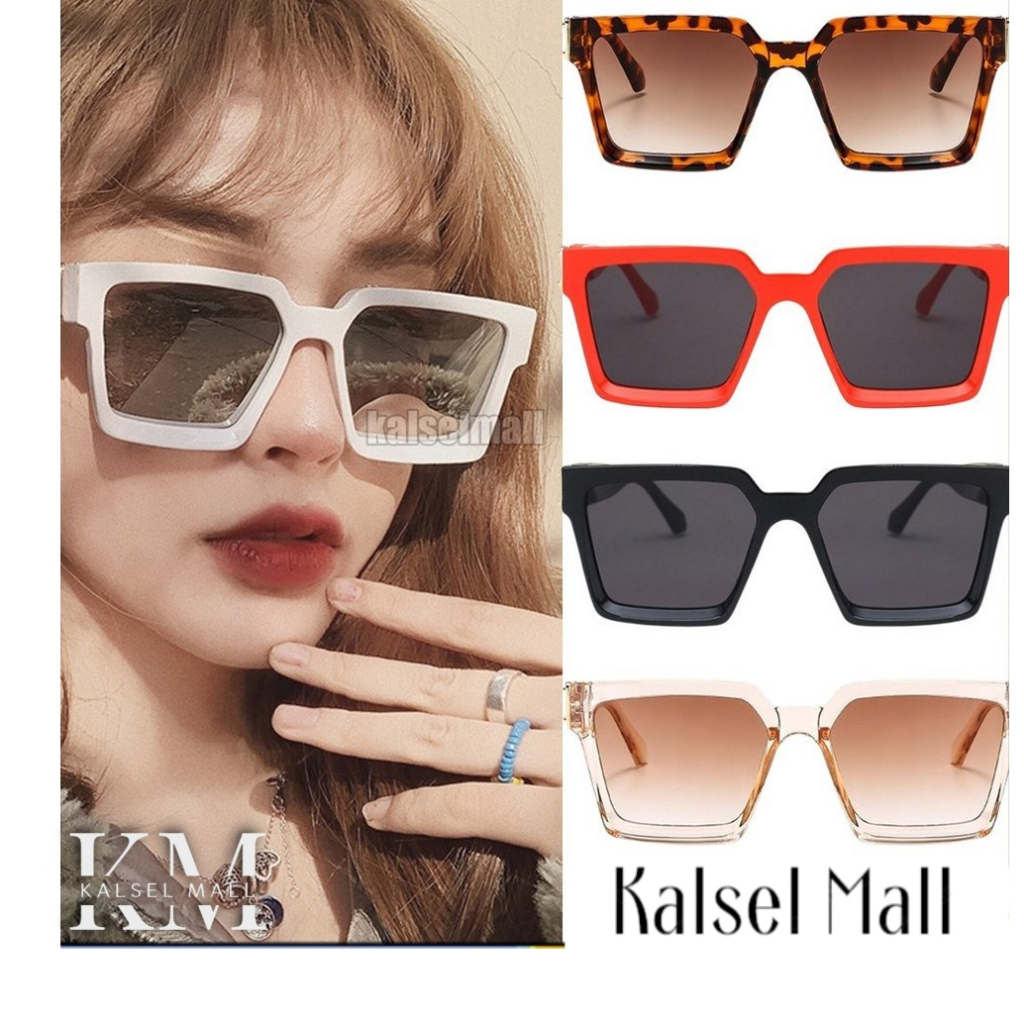 Kacamata Hitam Wanita Artis Anti Silau Matahari Andin Bentuk Frame Besar Kotak Persegi Oval Kcamata Full Black Itam Touring Fashion Keren Bulat Lonjong Metal Cewek Anti Radiasi dan UV Ultraviolet Fashion Sunglasses Eyewear Pantai KCH39