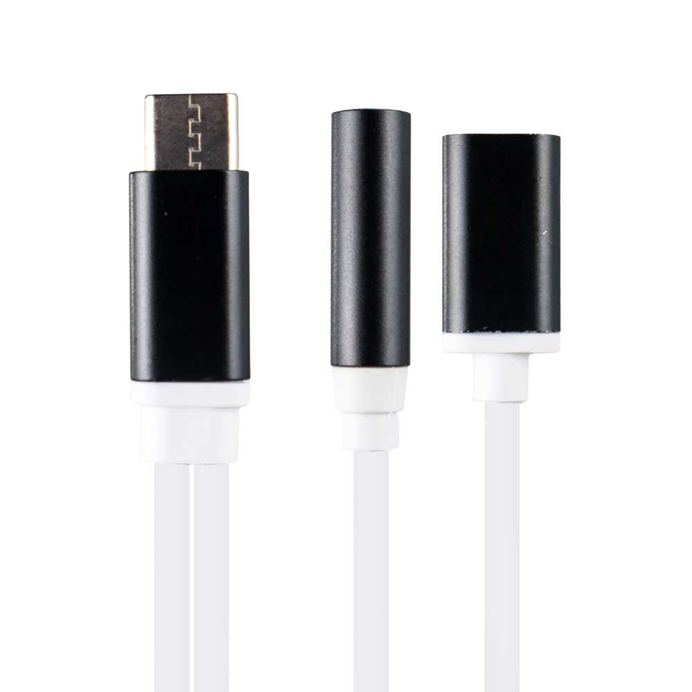 Adapter 2 in 1 USB Type C to AUX 3.5mm Headphone + USB Type C - S-K06 - Black