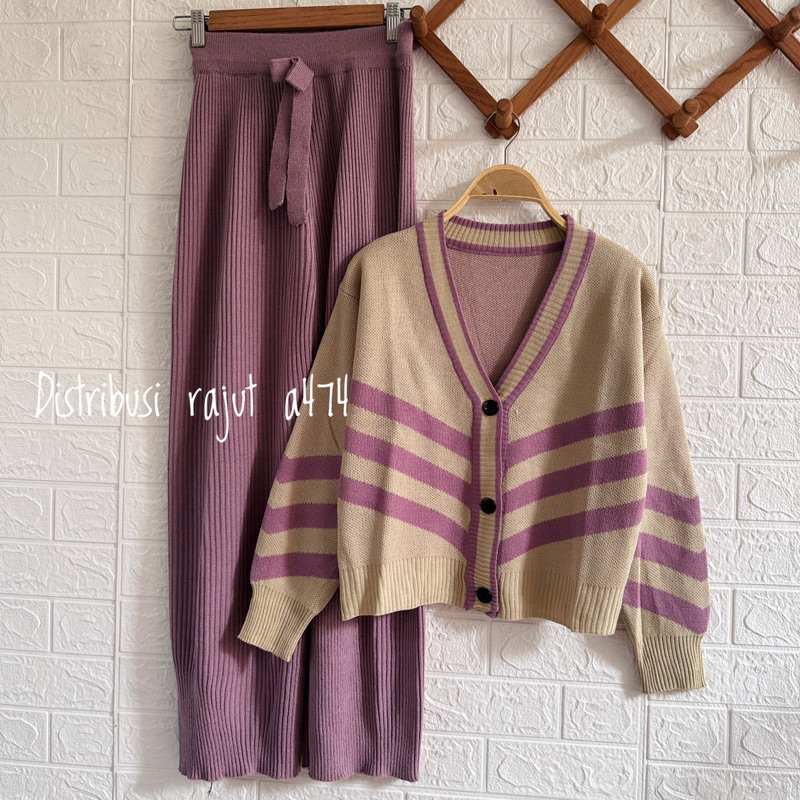 CITRA CARDIGAN RAJUT KANCING MOTIF STRIPE ATASAN LENGAN PANJANG WANITA