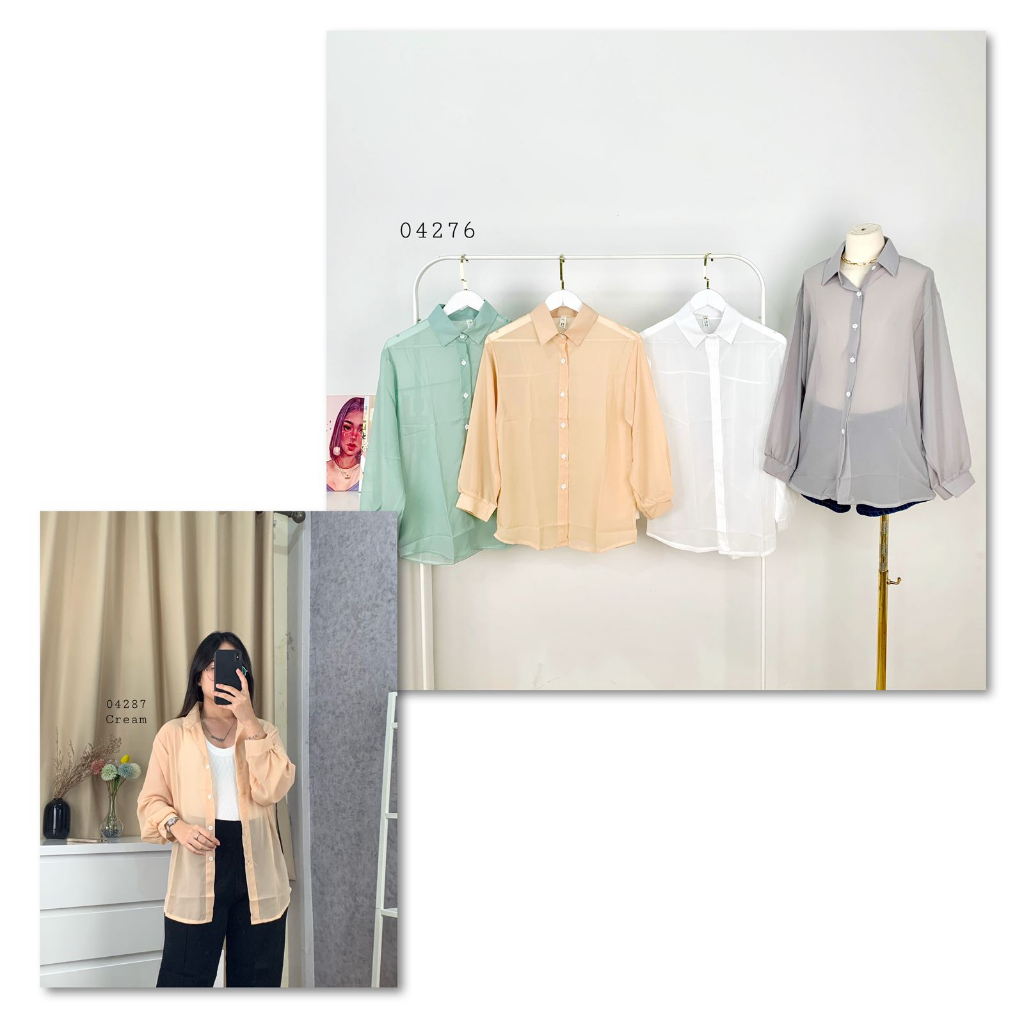 52821 - 04276 KEMEJA SIFON POLOS WANITA PREMIUM ATASAN KEMEJA POLOS SIFON BELAH DEPAN 6W BASIC POLOS