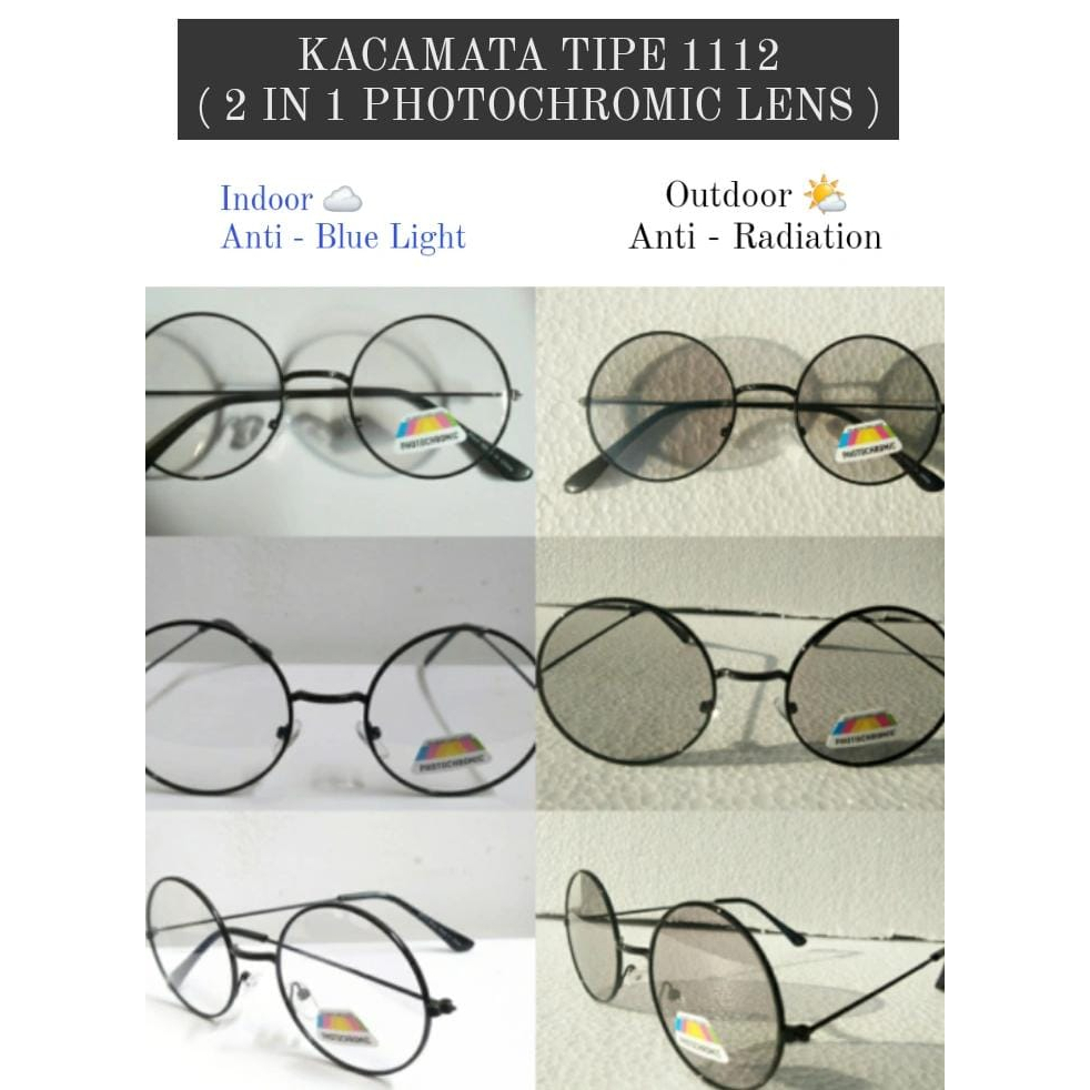 Kacamata Lensa Photochromic Kacamata 2 In 1 Kacamata tipe 1109 1112 1118 kacamata Frame Hitam