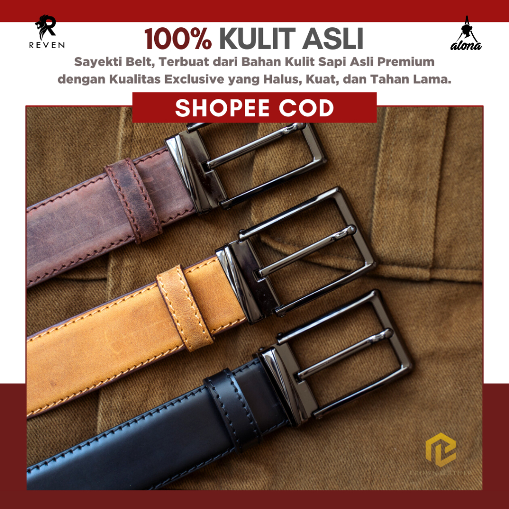 Ikat Pinggang Pria Terbaru Bahan Kulit Sapi Asli 100% Original 3 Warna Hitam Tan Brown - SAYEKTI BELT