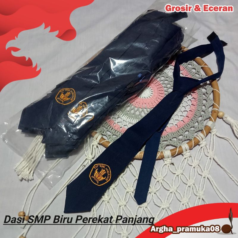 Dasi SMP Bordir Biru Perekat Panjang Bijian