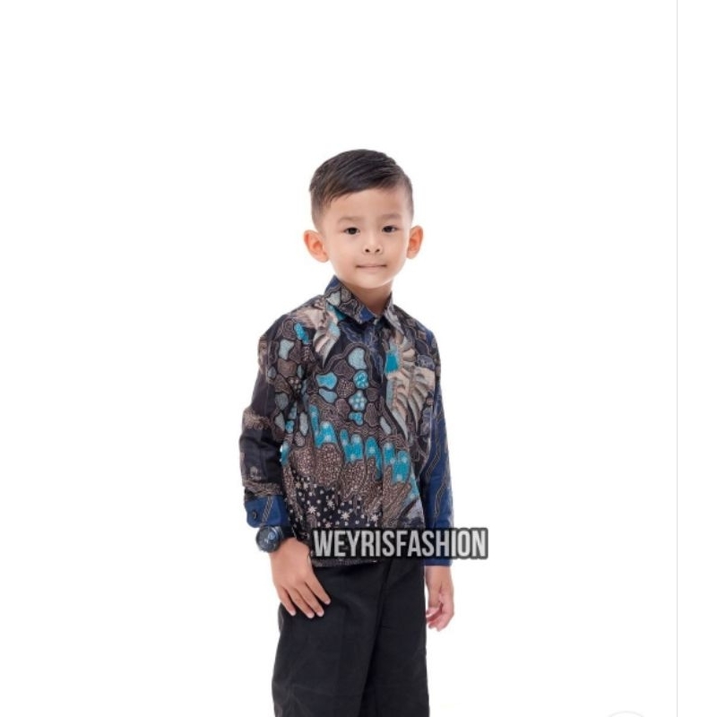 TERBARU Couple Sweet | Kids Batik Couple Baju Kemeja Hem Couple Ayah dan Anak Laki-laki Batik Pria Kenari Navy