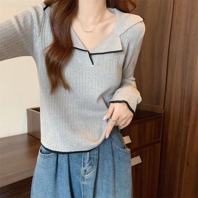 【 Bra Mall 】BJ-024 Knitwear Atasan Polos Wanita Lengan Panjang Sweater Rajut Korea