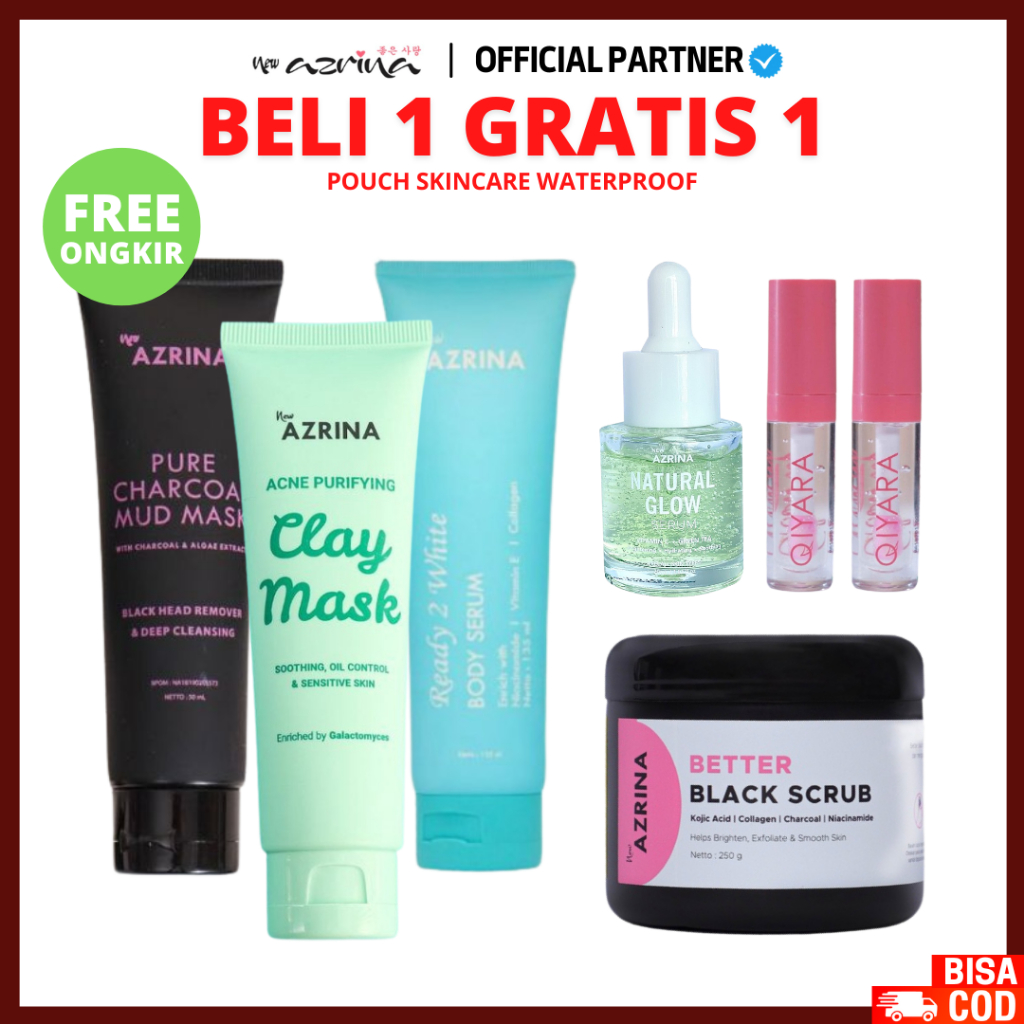 [ FREE GIFT ] Azrina Clay Mask, Charcoal Mud Mask, Glow Serum, Lip Serum, Body Serum, Collagen, Body Scrub 100g