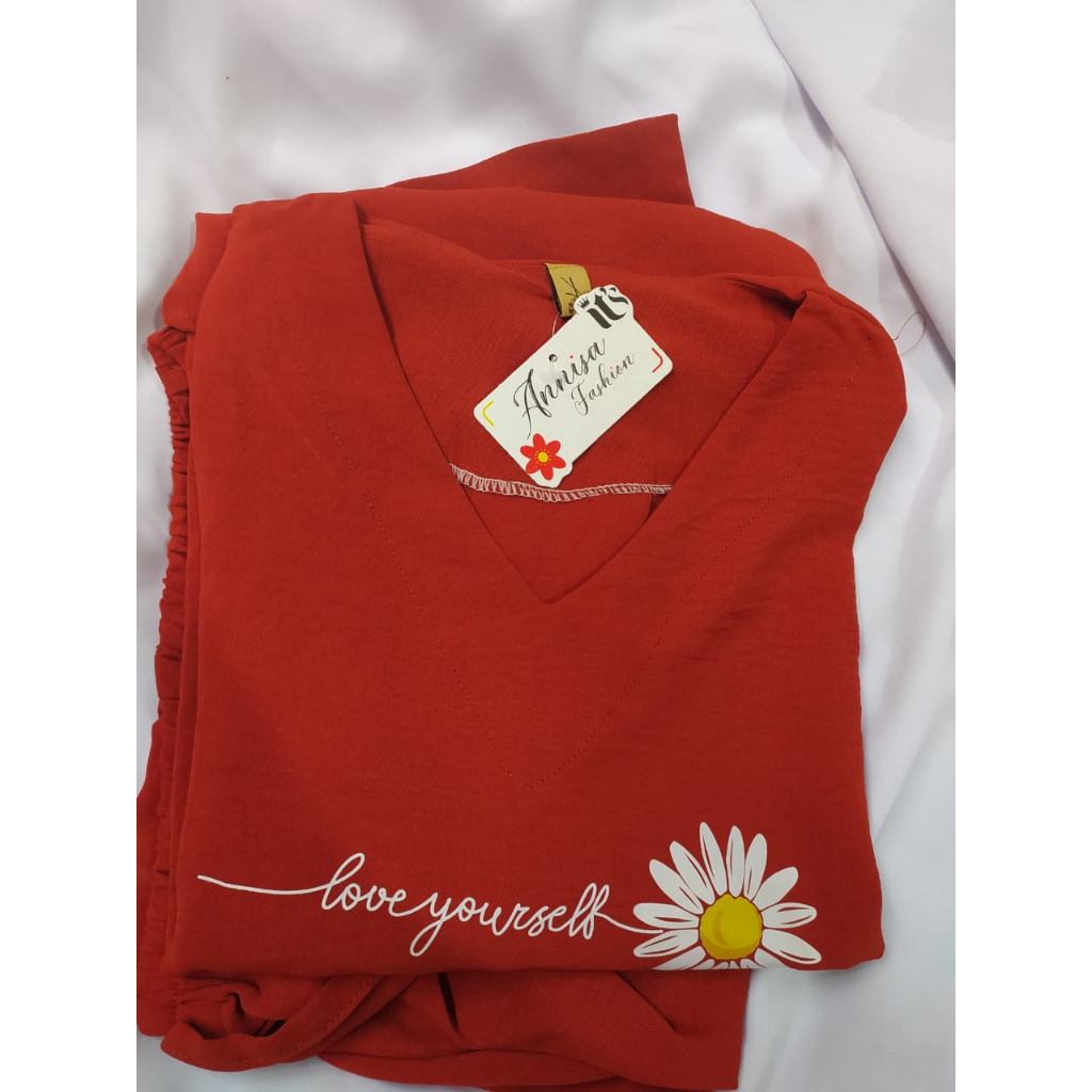 One set NADINE annisa fashion setelan wanita cringkle airflow sablon bunga dan love terbaru