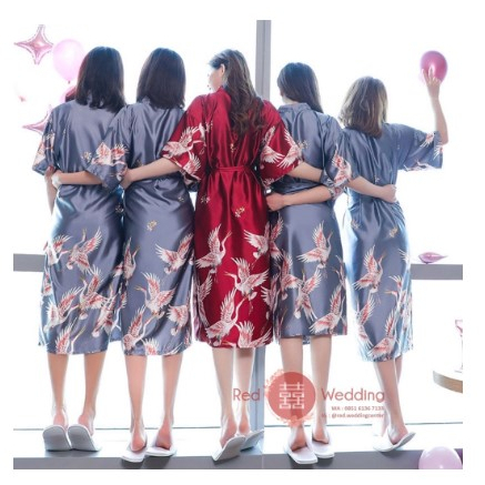 kimono penganting bahan satin motif / kimono bride satin motif burung / kimono bride satin tanpa bor