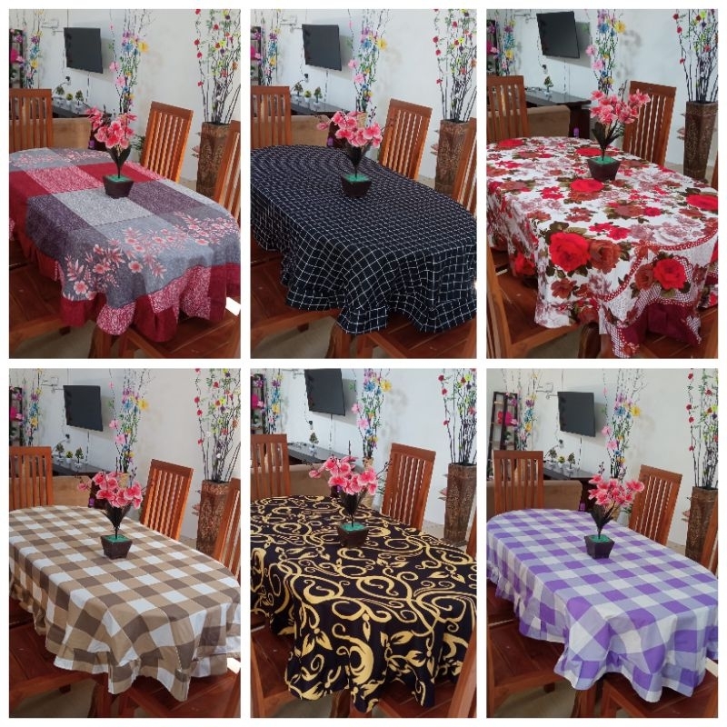 TAPLAK MEJA MAKAN OVAL KAIN KATUN 4-6 KURSI MODEL RUMBAI