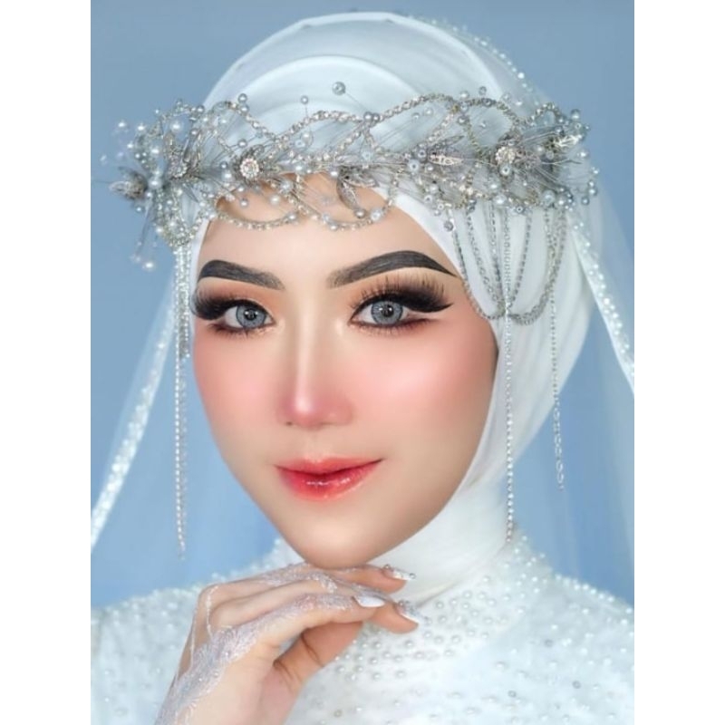 mahkota wedding/bndana pengantin hiasan hijab jintai pengantin full permta mewah viral murah