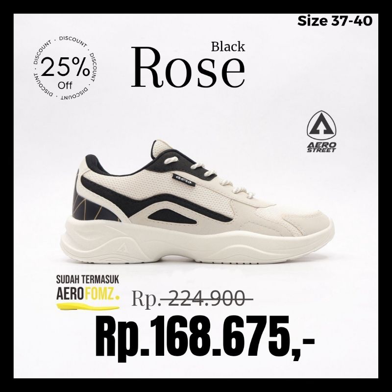 Aerostreet 37-40 Rose putih cream Natural Hitam - Sepatu Sneakers Casual Sport Pria Wanita Aero Street medan