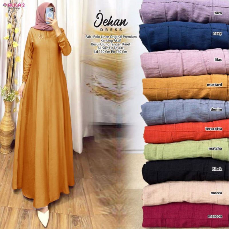 JEHAN DRESS BY ALILA | Gamis Polos Premium | Maxi Dress Busui bahan Polo Linen Original