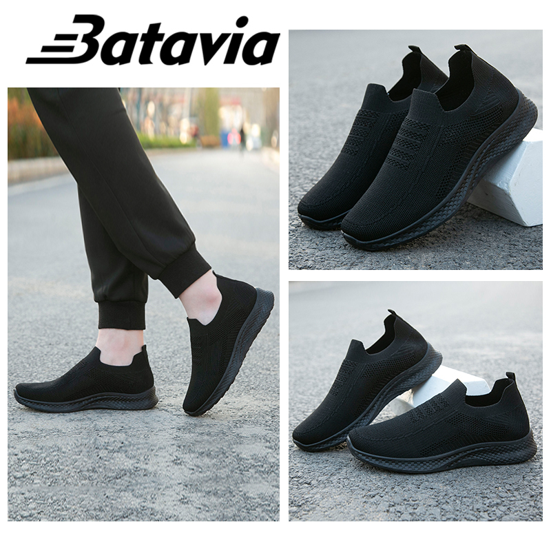 Batavia Sepatu pria olahraga tenun terbang impor asli terbaru sepatu sekolah hitam sepatu pria keren B35