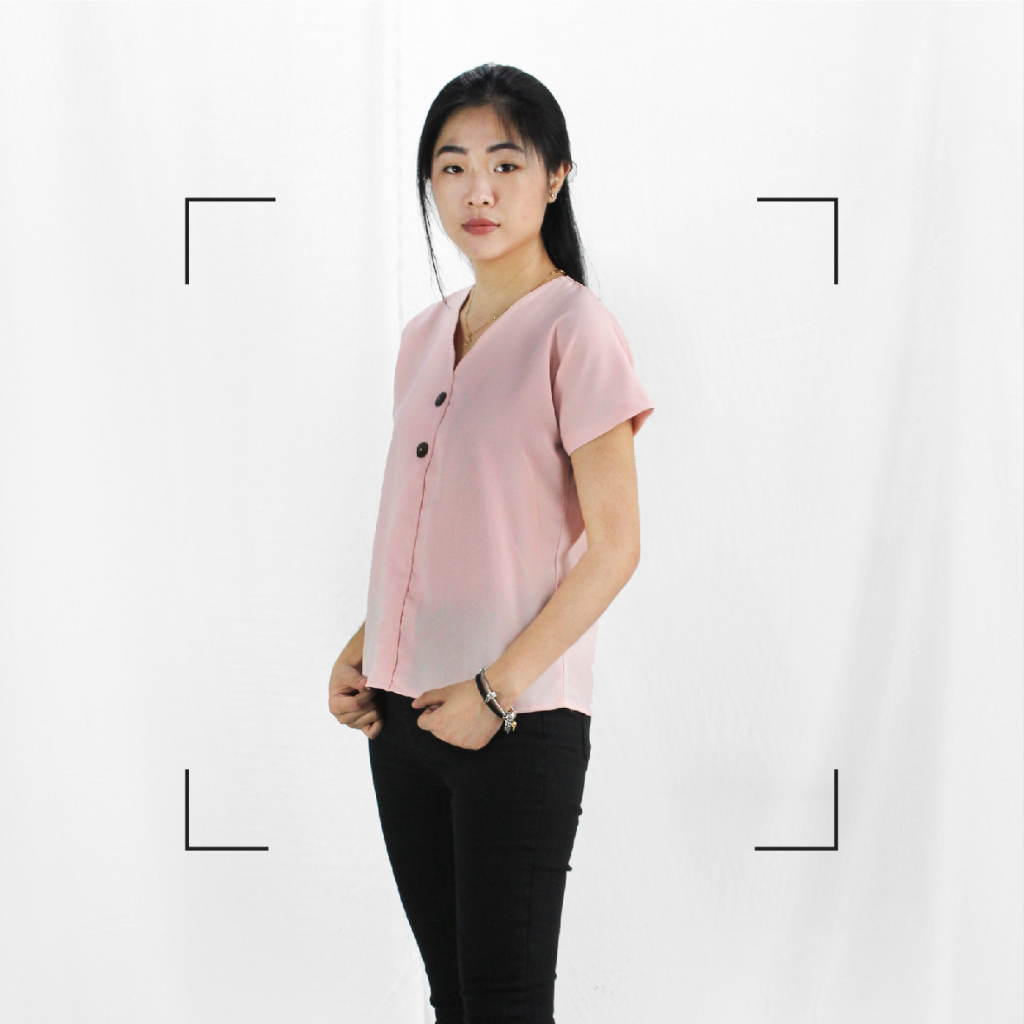 Blouse Kemeja Kerah V Button