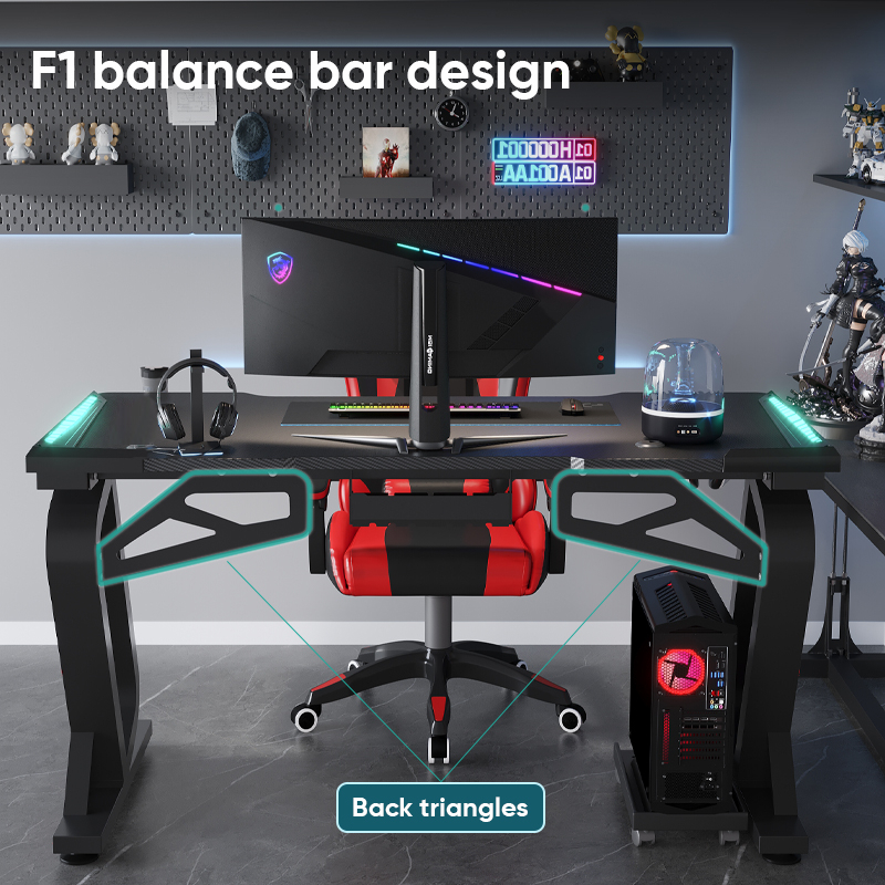 Deli Furniture Meja Gaming / Meja Komputer / Gaming Table Build In LED Light Kapasitas 300 KG E91512-4