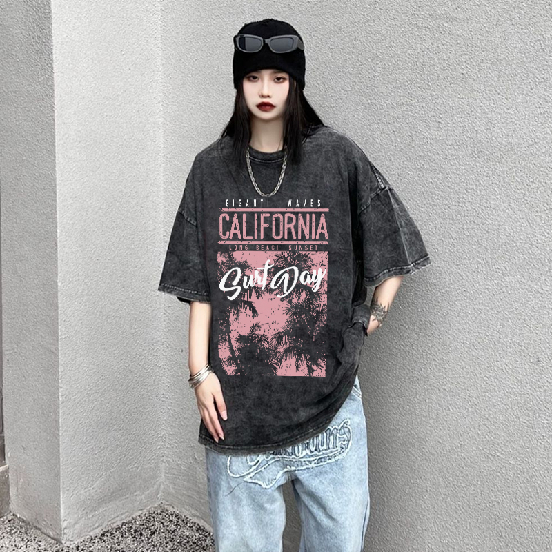 XIAOZHAINV Korean Style California Pattern Washed Printing Kaos Wanita A0915/Baju Wanita Kekinian