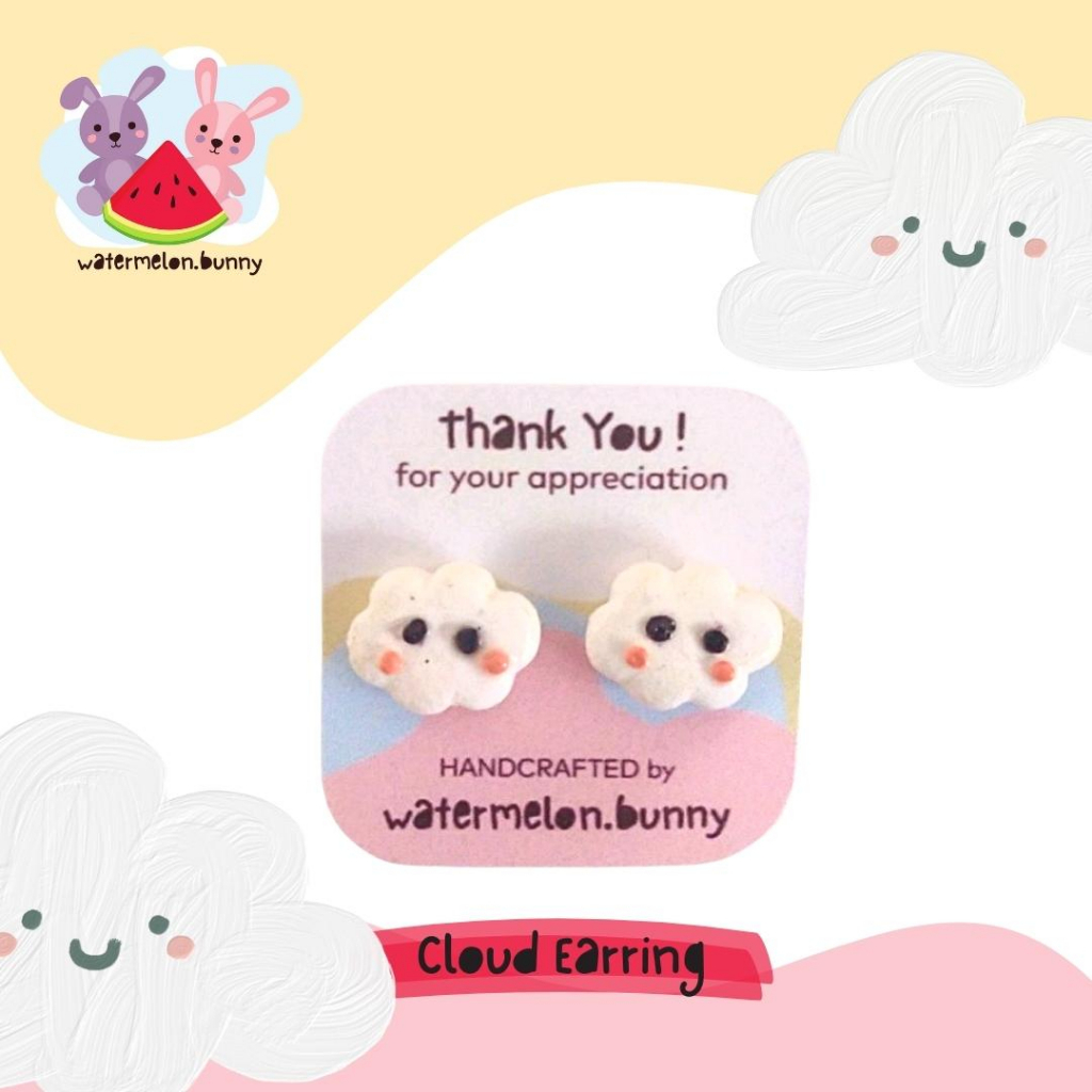 Anting Tusuk Plastik Anak Perempuan Awan Polymer Clay Stud Earring
