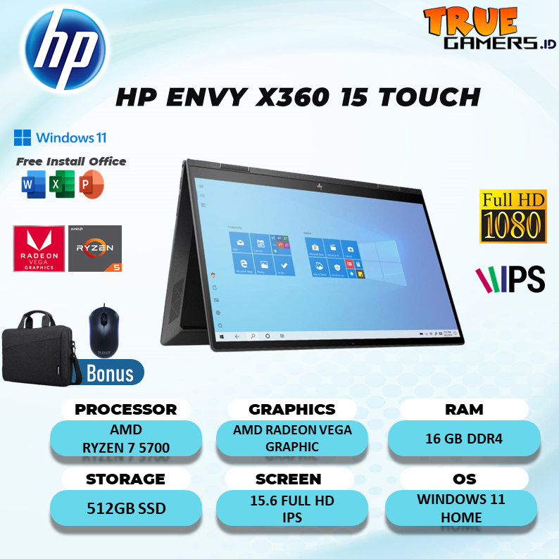 Laptop Hp Envy X360 15 TOUCH RYZEN 7 5700 16GB 512SSD VEGA8 W11 15.6FHD IPS