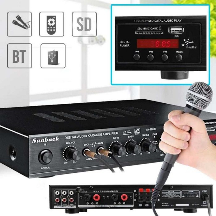 Home Theater Stereo Audio Amplifier Bluetooth 5.0 Ampli Power AV 2000W - Amplifiyer Karaoke 5 Ch Den
