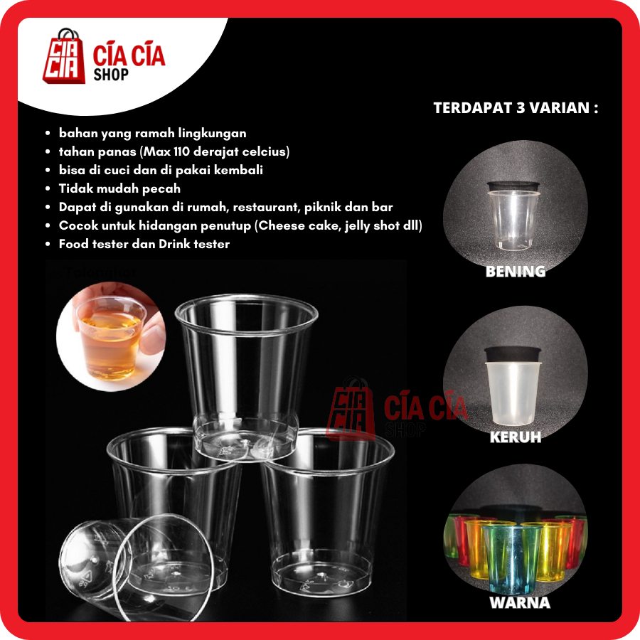 Gelas Sloki Plastik Shot Glass Bening Warna Warni Gelas Seloki 12 Pcs