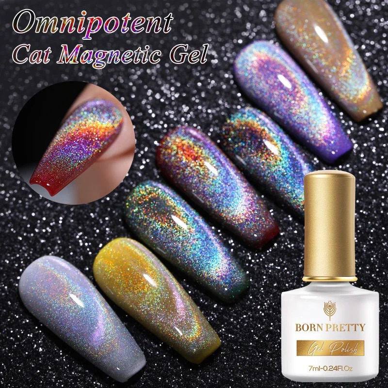 Born Pretty Rainbow Holographic 9D Omnipotent Cat Eye Manetic Gel Soak Off Uv Gel Nail Polish