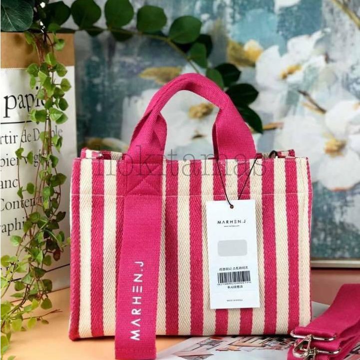 TAS SELEMPANG WANITA GARIS BERWARNA BAHAN KANVAS